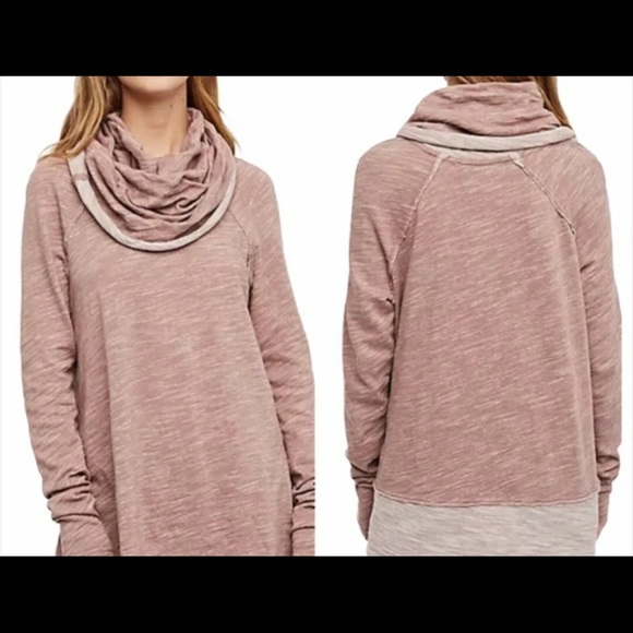 FREE PEOPLE Beach Cacoon Cowl Neck Sweater Long Sleeve Hoodie Top Dusty Rose i7 - Picture 10 of 12